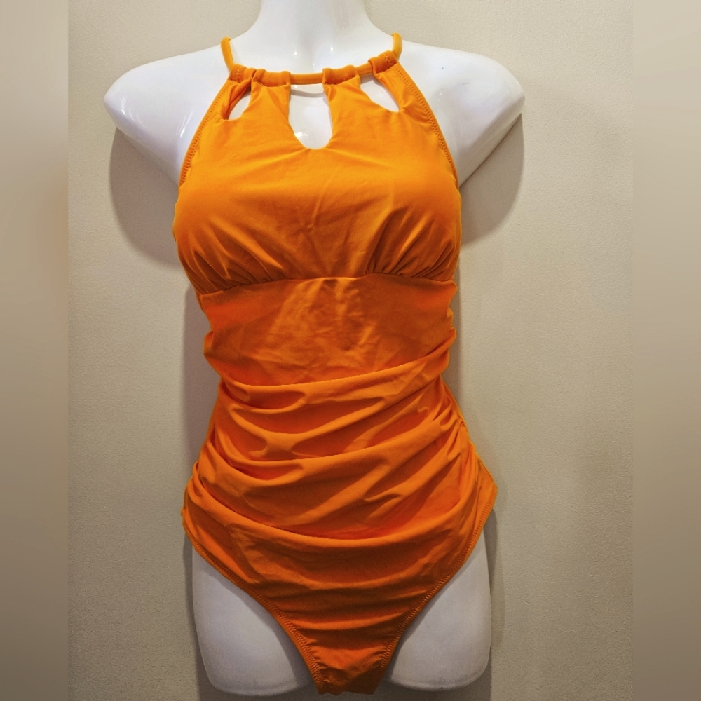 CUPSHE Women's Halter Lace Up Back Crisscross Adjustable One Piece Swimsuit S